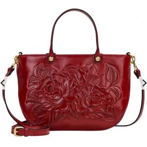 Patricia Nash Fairford Leather Satchel in BERRY RED TOOLED
